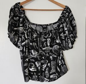 Social Collision Womens Top 2X Skull Skeleton Y2K Goth Whimsigoth Dark Fairy